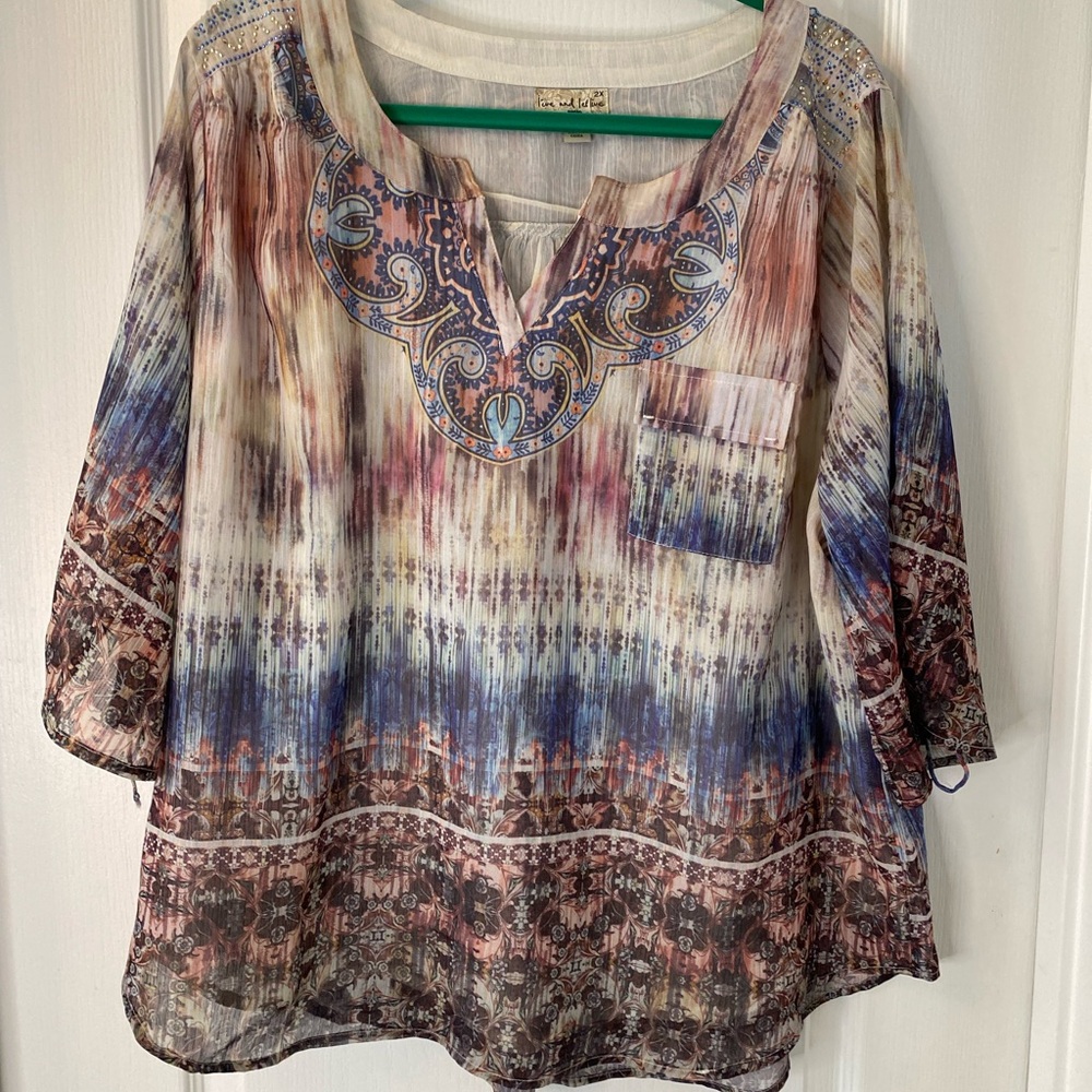 Live and Let Live Tie-Dye Tunic with Embroidered Neckline